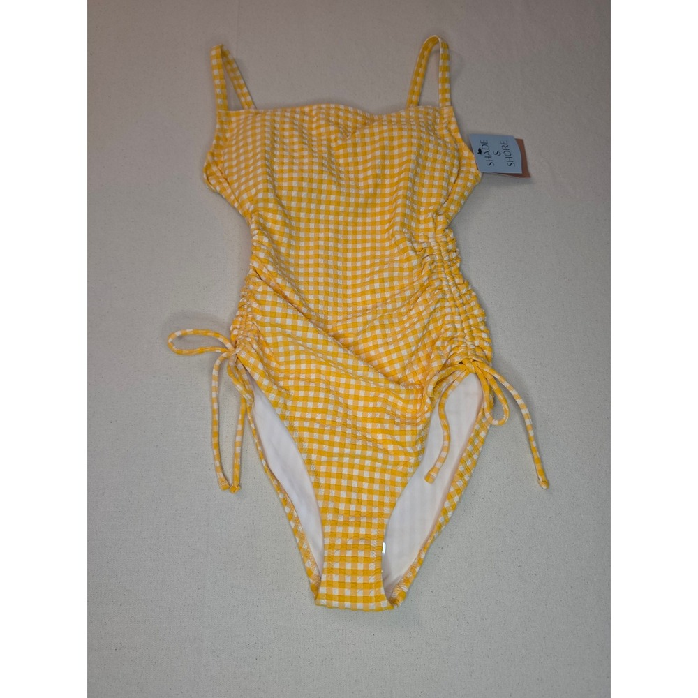 Shade & Shore Square Neck One Piece Swimsuit Yellow Medium NWT